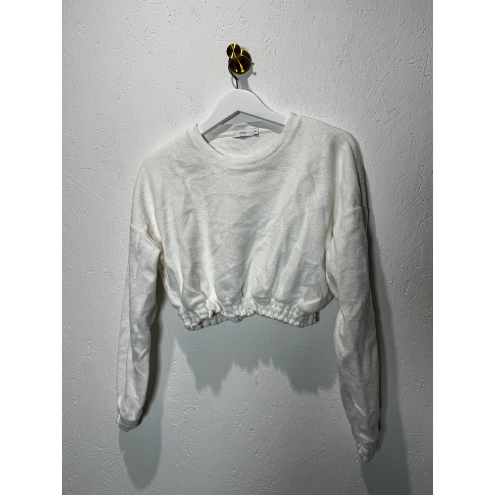 Onia Womens White Cropped French Terry Cotton Sweatshirt Cinched Hem Small